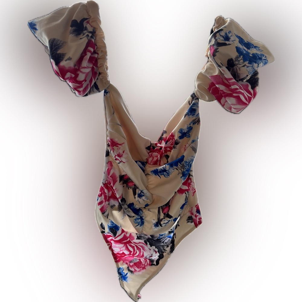Fashion Nova Floral Bodysuit - Cream, Pink, Blue